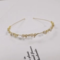 Elegante cerchietto in metallo dorato con fiori di perle e foglie in stile vintage - Stile Vite con Boccioli di Perla (C款)