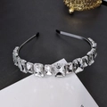 Diadema barroca plateada con grandes cristales rectangulares y diamantes brillantes - Plateado