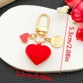 Sweet red resin 3D heart keychain with golden crown coin charm for bags and gifts - Red Heart Crown Style (ER1492)