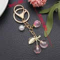 Pink translucent cherry pendant with pearl and gold keychain for handbags and keys - Transparent Light Pink Cherry Peach Pearl Gold Style (ER1857)