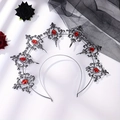 Cerchietto a raggiera stile Lolita gotico con metallo scuro e gemme rosse ovali - Nero Rosso