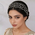 Diadema nupcial plateada con malla de diamantes de imitación multicapa y perlas - Estilo de Strass de Múltiples Capas