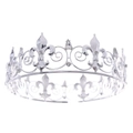 Detail of silver alloy tiara featuring fleur-de-lis motifs and clear crystal rhinestones - Silver