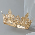Baroque golden fleur-de-lis crown with sparkling rhinestones for party hair styling - Large Gold