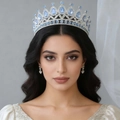 Elegant bridal tiara and earring set with light blue teardrop stones and silver rhinestones - Light Blue Crown Earrings Set