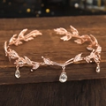 Rose gold leaf bridal tiara with sparkling rhinestones and drop crystal pendants - Rose Gold