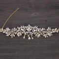 Elegant gold bridal forehead band with marquise rhinestones and drop pendants - Gold