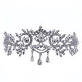 Elegant silver bridal tiara with sparkling rhinestones and water drop pendants - Silver