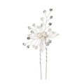Exquisite bridal hair pin with silver leaves, white pearls and sparkling rhinestones - Silver