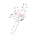 Horquilla de novia plateada con diseño de hojas, perlas blancas y diamantes de imitación - Plateado