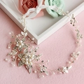 Diadema nupcial plateada con perlas, strass y cintas de seda blancas para bodas - Plateado