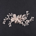 Baroque rose gold bridal hair comb featuring delicate pearls, rhinestones and leaf accents - Rose Gold Hair Comb
