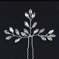 Bridal hair pin featuring silver crystal leaves and marquise rhinestones for weddings - Silver