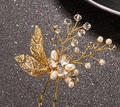 Baroque gold leaf bridal hair pin with pearls and crystals on dark background - Gold Hair Pin