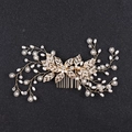 Baroque bridal hair comb with golden leaves, white pearls and sparkling rhinestones - Gold Hair Comb