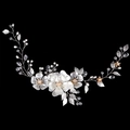 Vite per capelli da sposa fatta a mano con perle bianche, cristalli e foglie d'argento - Argento