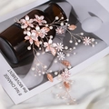 Elegant rose gold bridal headband with pink flowers and pearls for wedding hair styling - Rose Gold (FD630MGJ)