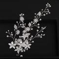 Silver flower bridal headband with white pearls and sparkling crystal rhinestones - Silver (FD630Y)