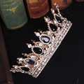 Corona da sposa dorata con pietre nere a goccia e scintillanti cristalli bianchi - Base Oro Strass Nero