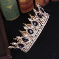 Corona da sposa dorata con grandi gemme viola a goccia e cristalli bianchi brillanti - Oro Zirconia Viola