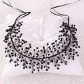 Handmade black beaded branch tiara with faceted crystals and satin ribbons for weddings - Black
