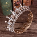 Corona da sposa barocca rotonda con strass a forma di pera e finitura oro 18 carati - Oro Zircone Bianco