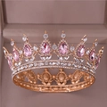 Diadème doré de luxe orné de grands cristaux roses en forme de poire et de strass étincelants - Or / Rose