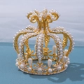 Elegante corona di perle dorate con strass scintillanti per matrimoni e torte - Oro