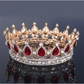 Couronne de mariée dorée vintage avec gemmes rouges en forme de goutte et strass - Or / Rouge