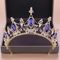 Goldene Brautkrone mit dunkelblauen Kristallen und funkelnden klaren Straßsteinen - Blau (HG310)