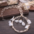 Handmade bridal hairpiece with gold wire tassels, crystal beads and white fabric petals - Gold Rhinestone With Flower