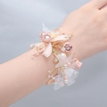 Bracelet de fleurs en tissu rose avec perles et cristaux pour demoiselles d'honneur - Style Rose (SH006F)