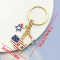 Golden keychain with US flag heart, star and USA map pendant in red white blue enamel - USA Map (ER1662)