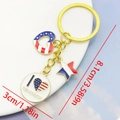Portachiavi patriottico in metallo dorato con ciondoli bandiera cuore e stella - Stile I Love Country Stella Cuore Oro Blu (ER1672)