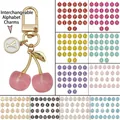 Porte-clés cerise rose avec feuille dorée et breloques alphabétiques personnalisables - Style Lettre Cerise Rose Transparent
