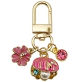 Roze emaille bloem en parel schelp sleutelhanger met gouden metalen sluiting op wit - Marine stras kunstparel schelp kersenbloesem (ER1271) / Roze