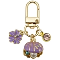 Gouden sleutelhanger met paarse emaille bloem, schelphanger en glinsterende kristallen - Oceaan Strass Kunstparel Schelp Kersen Stijl (ER1272) / 5x1.6cm / Paars