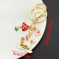 Detailed dimensions of cartoon rabbit keychain with mushroom and rainbow charms - White Drip Oil Rainbow Rabbit Mushroom (ER1720)