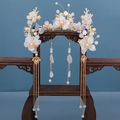 Detail of vintage Chinese floral hair crown and long tassel earrings with purple butterflies - Stud Pin Style