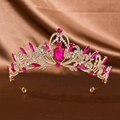 Luxurious golden princess crown with pink rhinestones for weddings and photography - Gold Rose Red