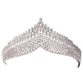 Corona da sposa in argento con strass scintillanti a forma di V e motivi a foglia - Argento (HG027Y)