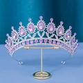 Couronne de mariée luxueuse avec pierres violettes en goutte et cristaux sur base argentée - Base Argent + Strass Violet