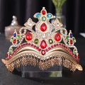 Corona de hojas doradas con cristales de colores y borlas para danza étnica - Estilo de Piedra Multicolor (HG845)