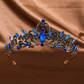 Vintage Braut-Tiara mit tiefblauen Kristallen und bronzenen Filigran-Details - Antik Königsblau