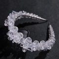 European bridal headband with crystal beads and frosted flowers for weddings - White