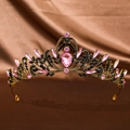 Elegant vintage bronze crown with pink rhinestones and black gemstones for weddings - Vintage Pink