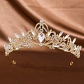 Elegant gold bridal tiara with sparkling crystal rhinestones and a teardrop centerpiece - Gold