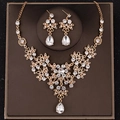 Elegant bridal jewelry set with sparkling rhinestones necklace and teardrop earrings - Gold