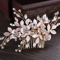 Peine nupcial de alta calidad con alambre dorado, flores de plata y cristales brillantes - Peine para el cabello / Dorado