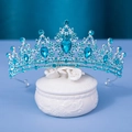 Baroque silver bridal tiara with sky blue rhinestones and pear-cut crystal accents - Silver Base Lake Blue Rhinestone